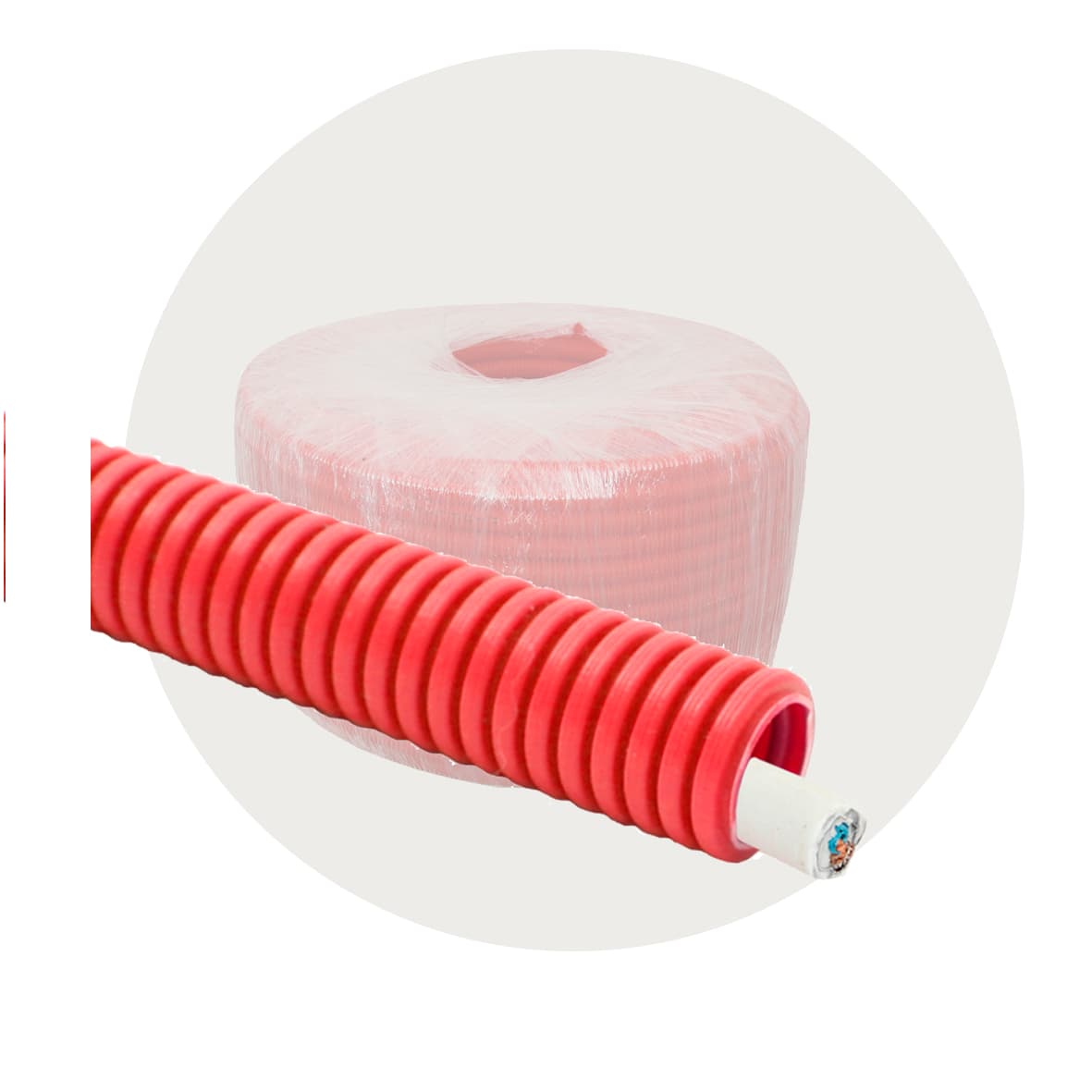 Powerline coil PVC med brannalarmkabel, rød