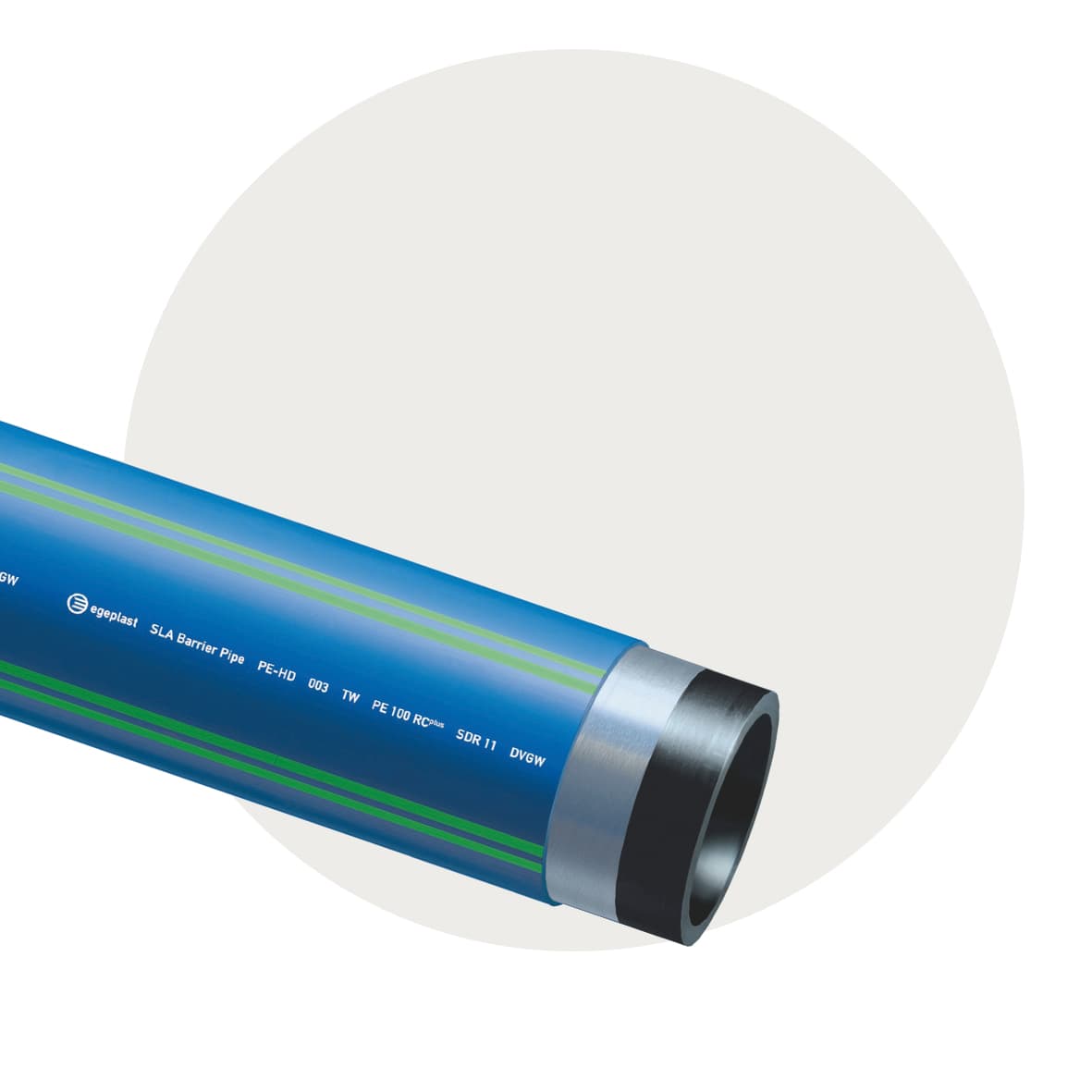 PE 100 RC SLA diffusjonstette rør 12 m SDR 11 blå med grønne striper
