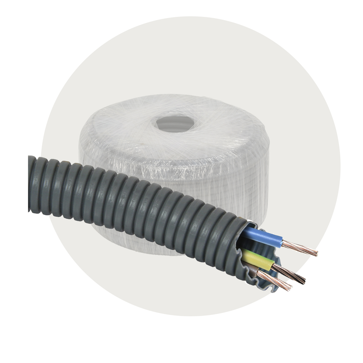 Powerline coil PVC med installasjonskabel, grå