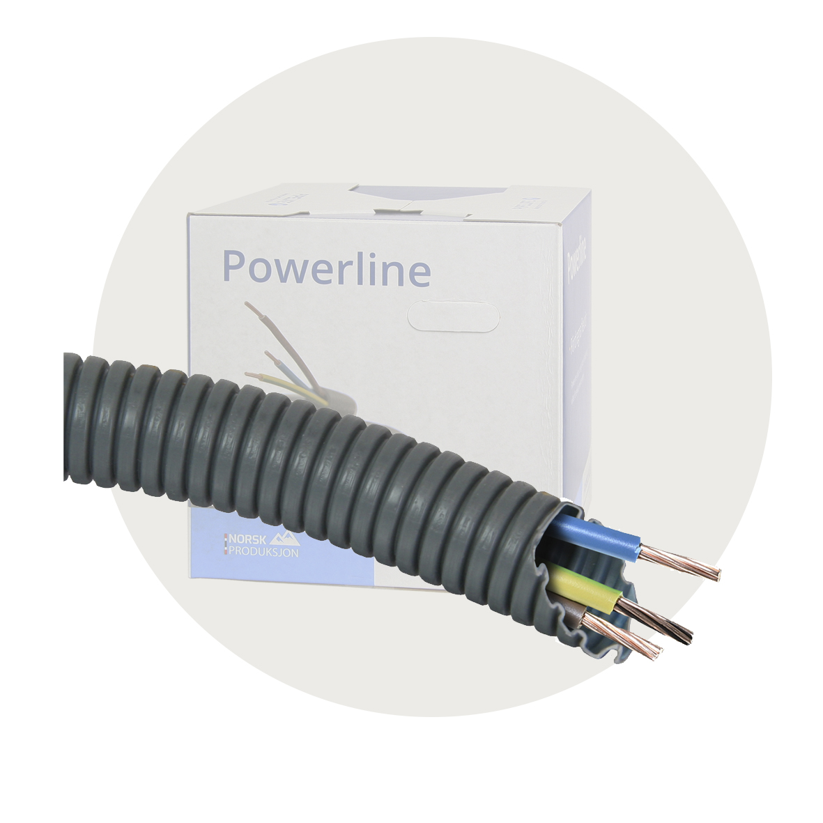 Powerline med installsjonskabel, grå